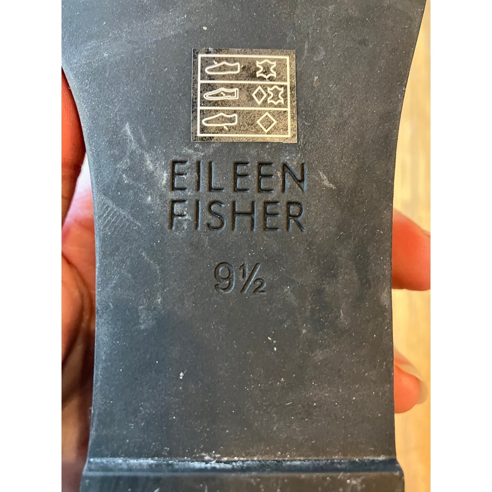 Eileen Fisher Mara Black Tumbled Leather Wedge Sandal Size 9.5 Preppy Dressy - Picture 8 of 9